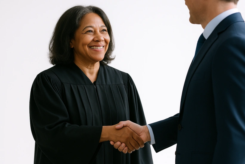 Judge receiving endorsement handshake